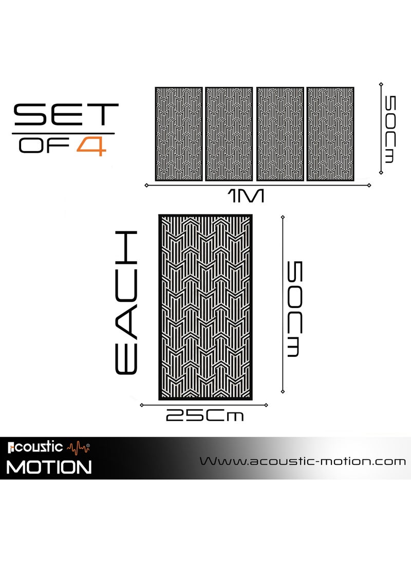 أكويستك موشان لوحات ديكور فنية جدارية خشبية من ACOUSTIC MOTION®، تصميم  MATRIX مع شريط لاصق مزدوج الوجه، معلق على الحائط باللون الأسود الحديث للمنزل وغرفة المعيشة وغرفة النوم والمكتب والفندق، 25 × 50 × 0.5 سم، مجموعة مكونة من 4 قطع - Image 2
